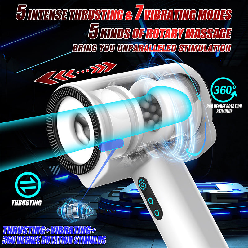 Automatic 5 Thrusting Sucking and 7 frequency vibrations Handheld Male Masturbator