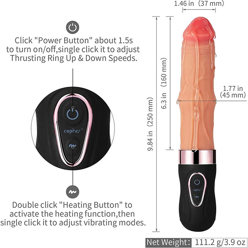 6 Thrust Ring Up/Down Speeds And 9 Intense Vibration 36.5℃ Heated Vibrating Dildo