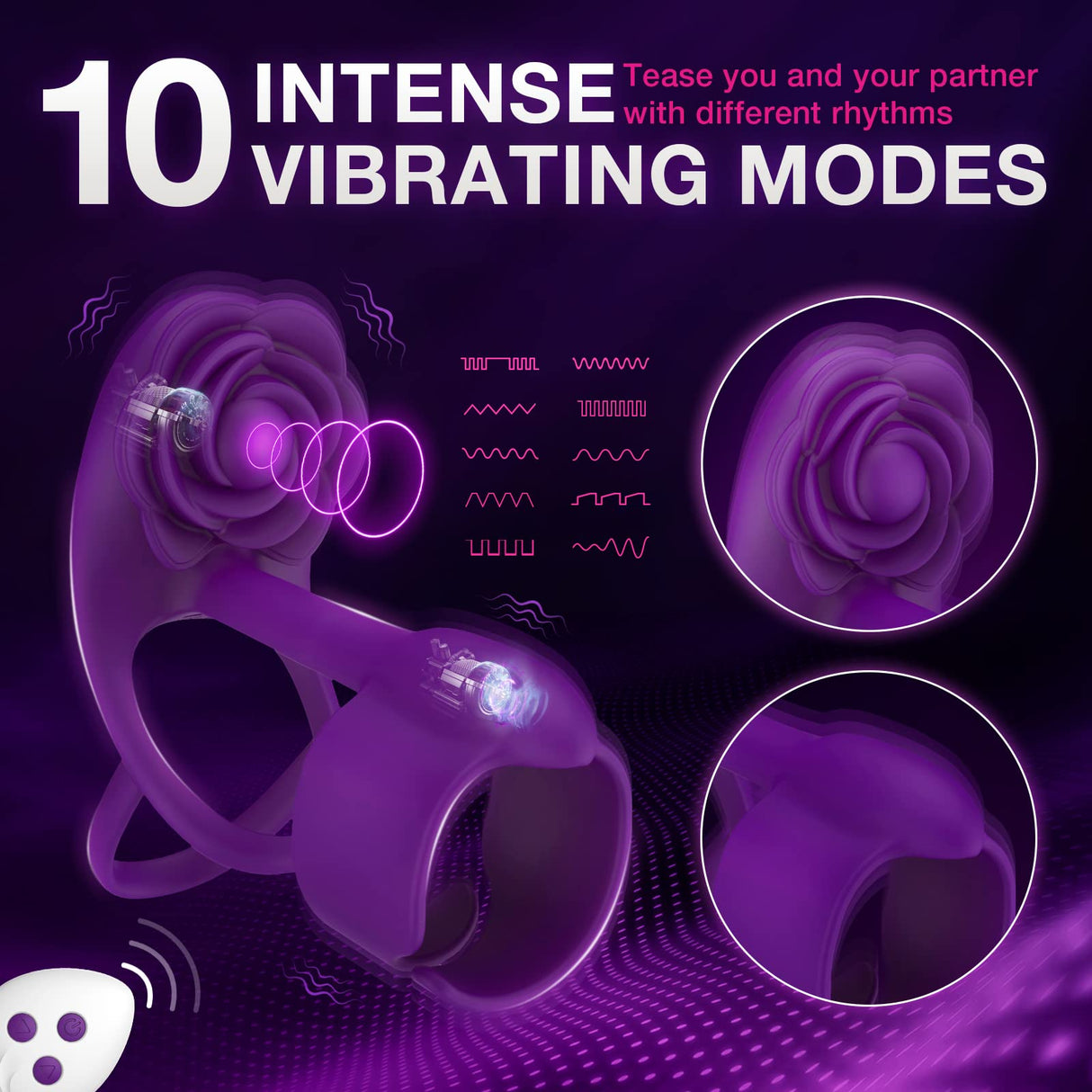 3 IN 1 Penis Ring 10 Vibration Rose Clitoral Vibrator