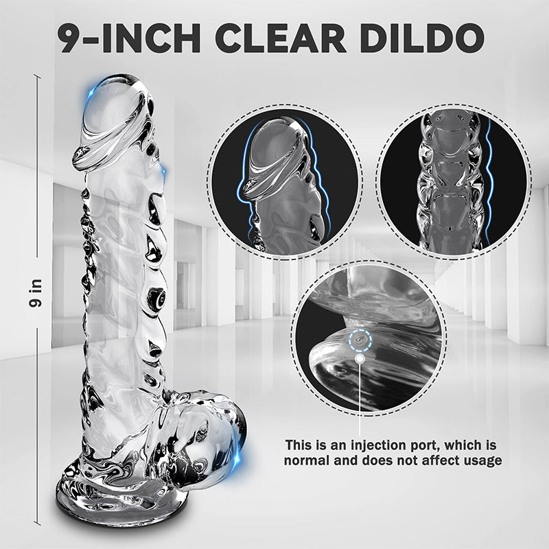 9 Inch Realistic Clear Crystal Dildo With Suction Cup