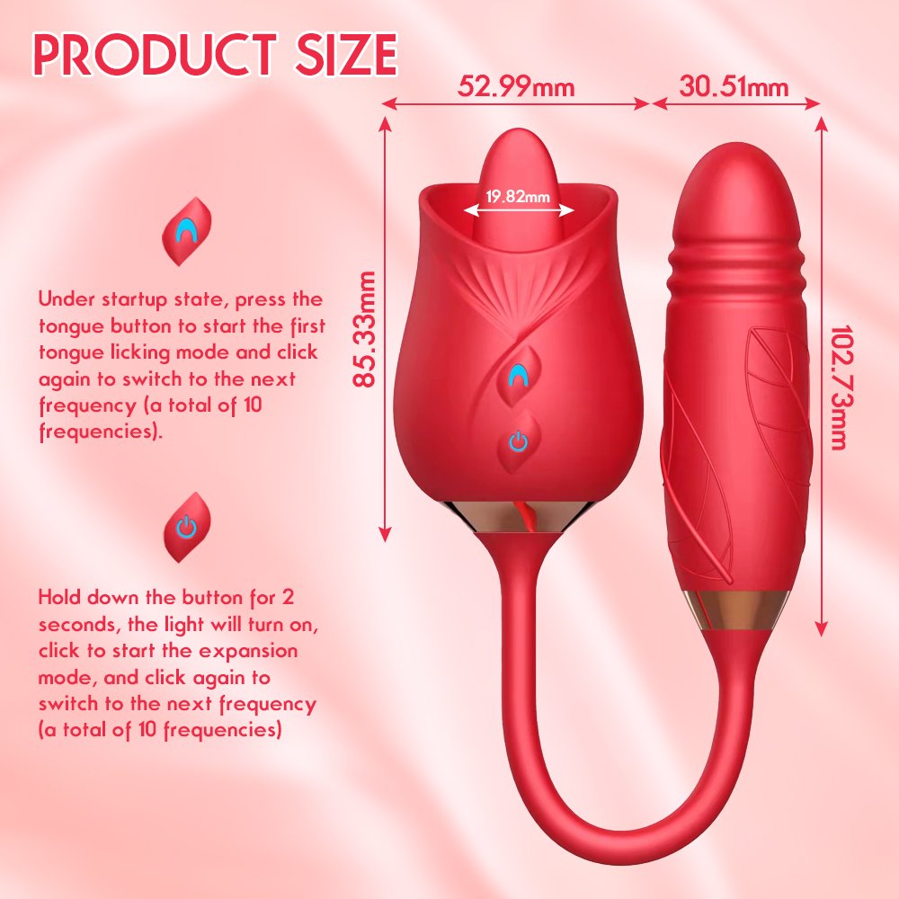 Rose Vibrator Tongue Licking Nipple Vibrator with Thrusting Vibrator