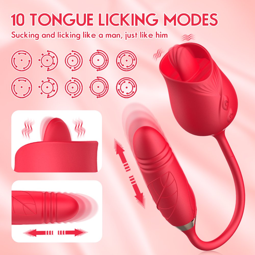 Rose Vibrator Tongue Licking Nipple Vibrator with Thrusting Vibrator